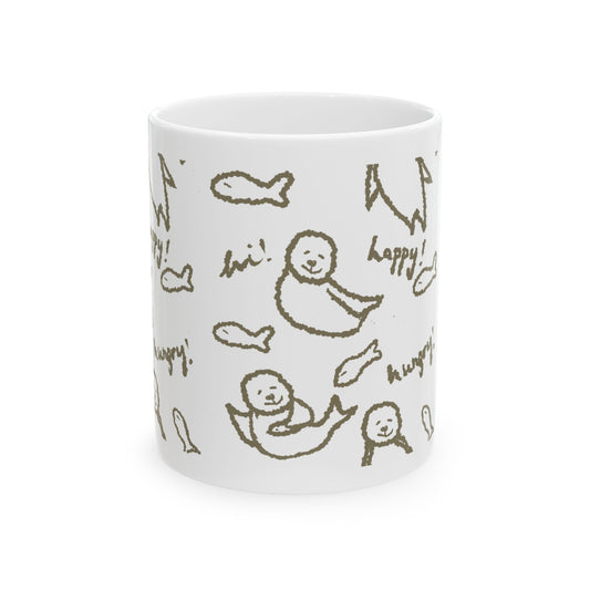 Happy Seal Ceramic Mug - Cute Sea Animal Coffee Cup for Kids & Ocean Lovers (11oz, 15oz)